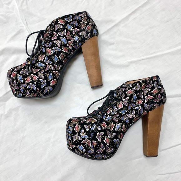 Jeffrey Campbell butterfly patterned Lita chunky leather platform booties 8.5 - Picture 3 of 12